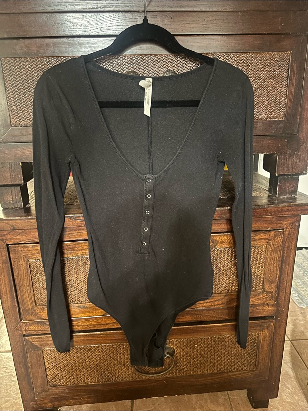 Black Long-Sleeve Henley Bodysuit - Women